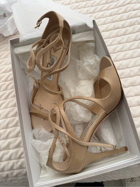 Jimmy Choo Beige/Nude Patent Strappy High Heel Sandals